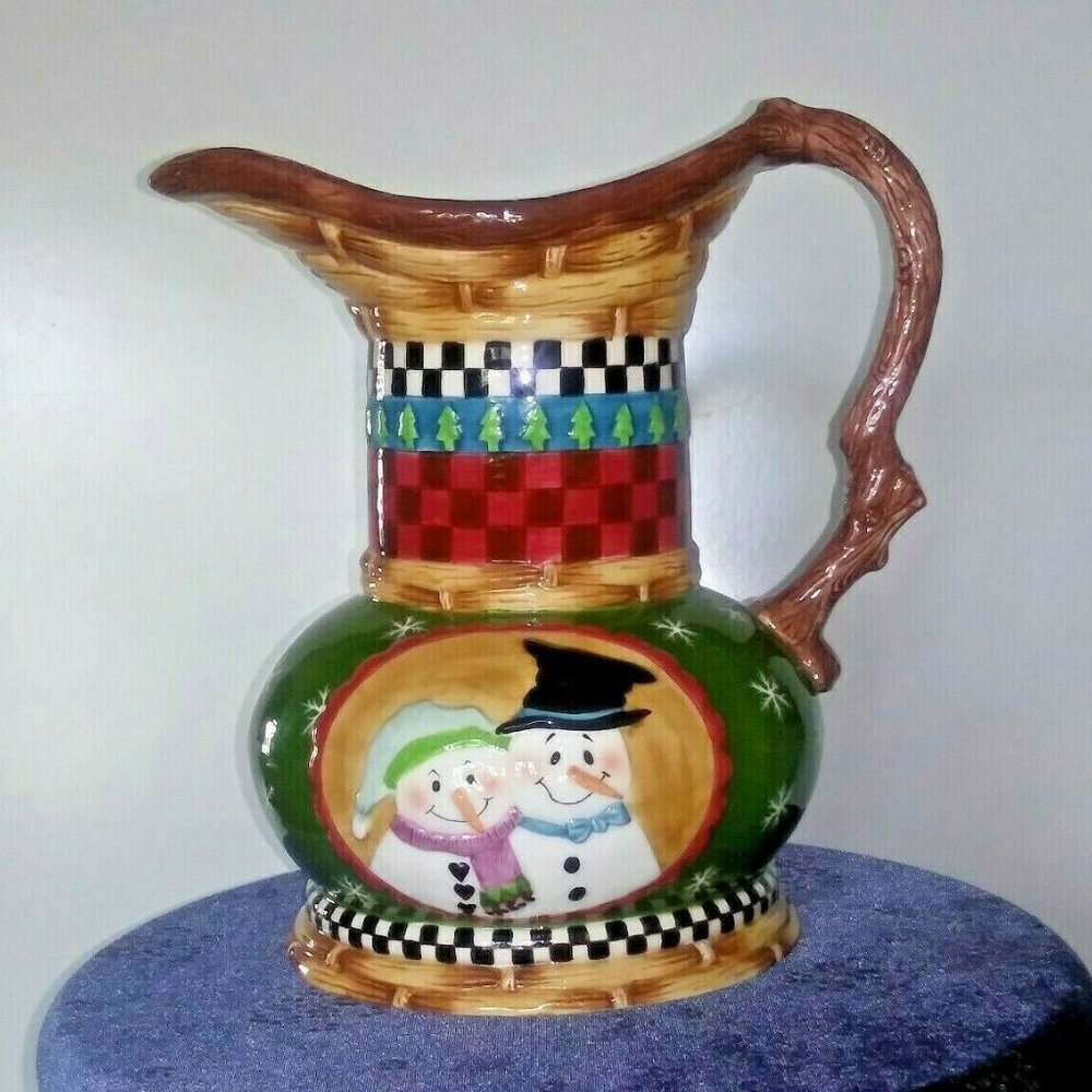 VTG Snowman Mr. & Mrs. Pitcher VASE Checkered Peggy Fairfax House of Hatten